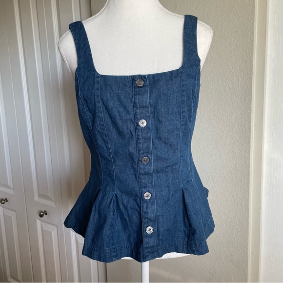 Banana Republic Denim Button Bustier Top Women’s 6 Blue Med Wash Pleated Cottage - Picture 1 of 15